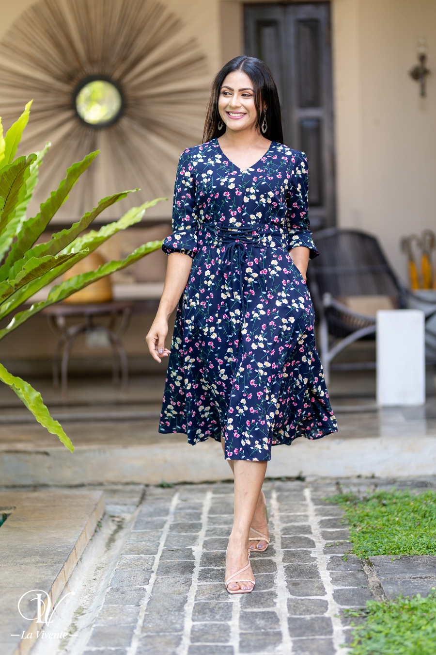 Floral Printed Cord Belted Dress La Vivente